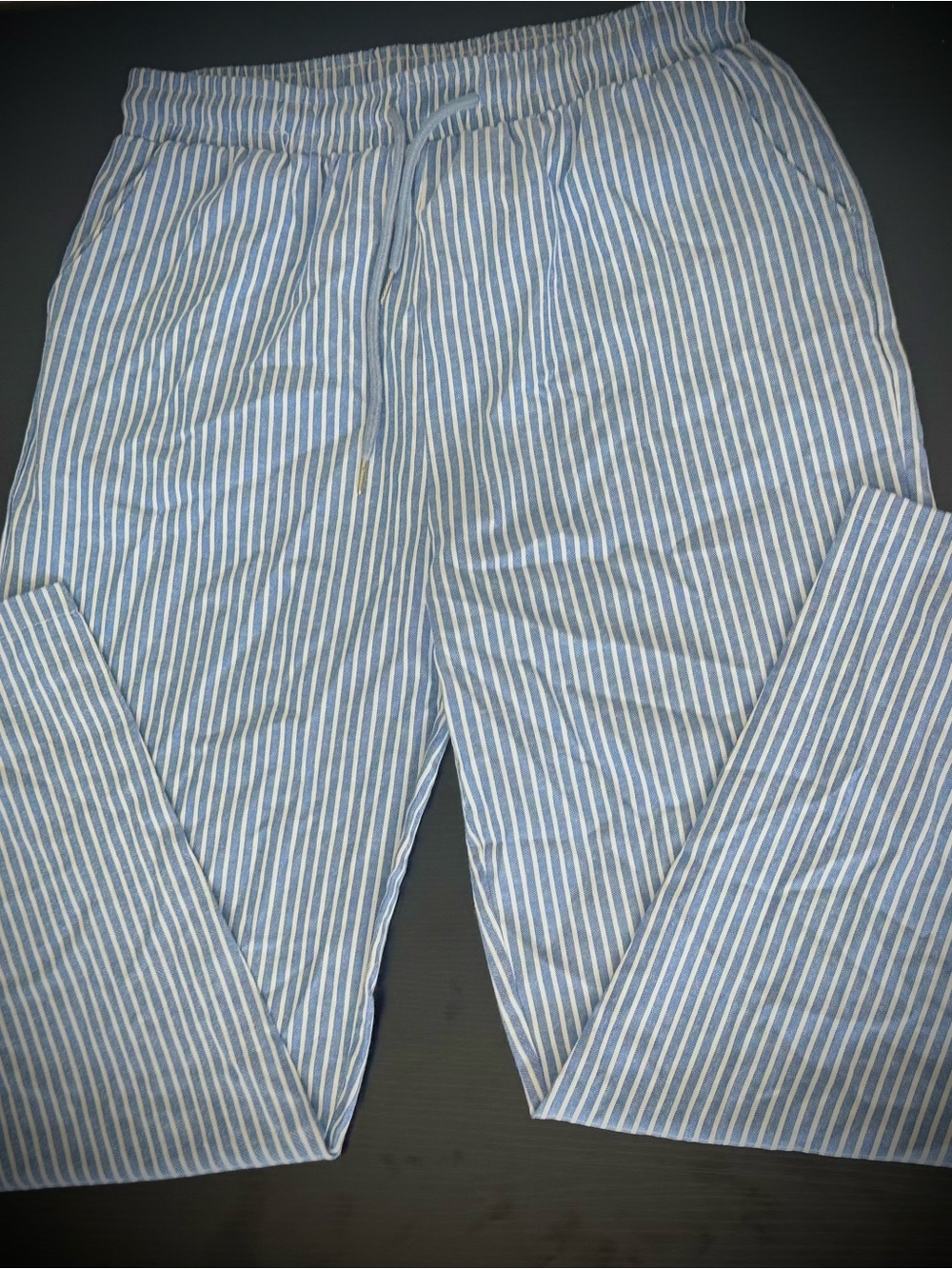 Light Blue and White Striped Drawstring Pants 🐝